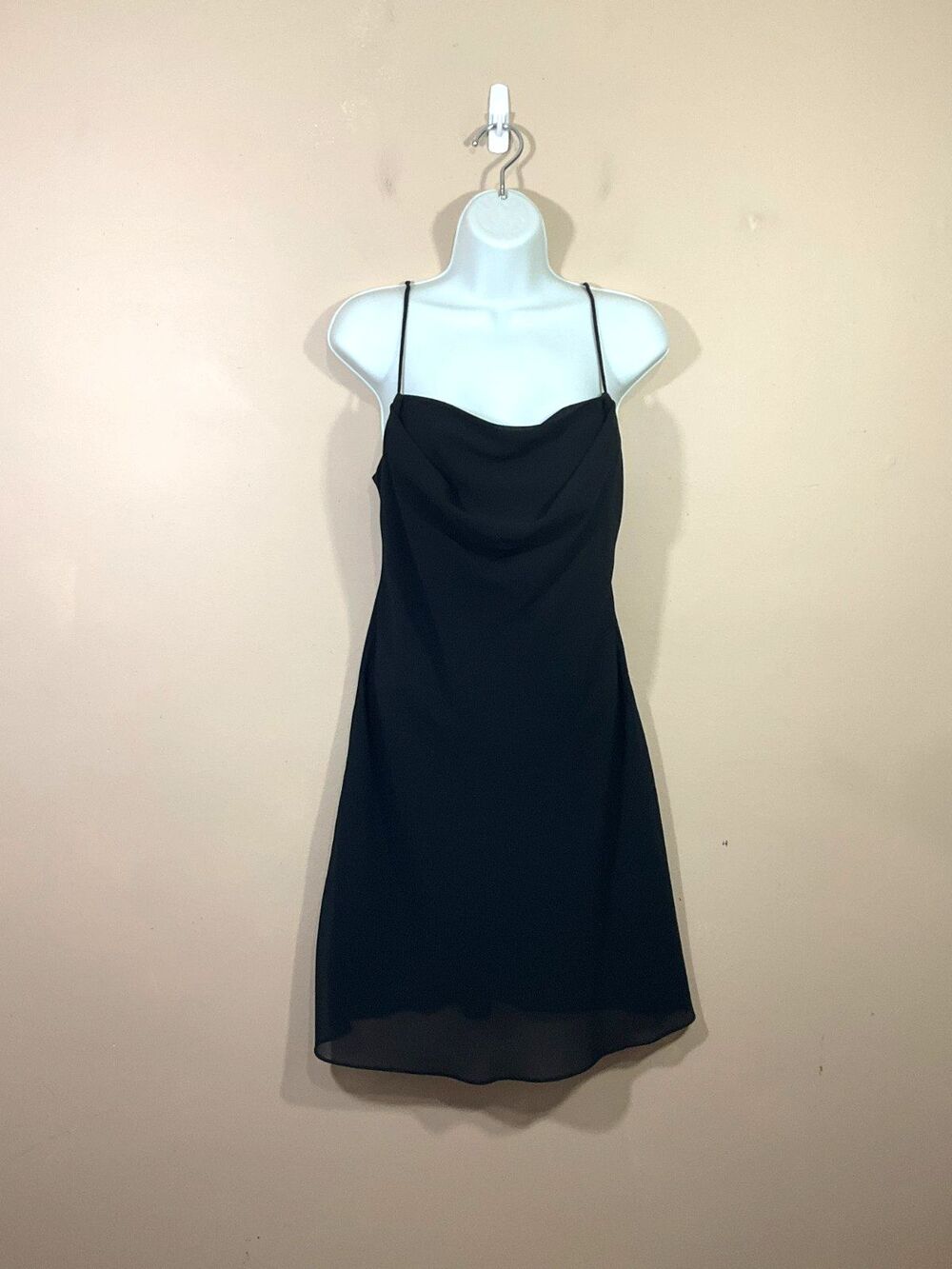 VTG Jump Cowl Neck Mini Slip Dress 8 Black Minimalist Party Goth Hoco Y2K Gala